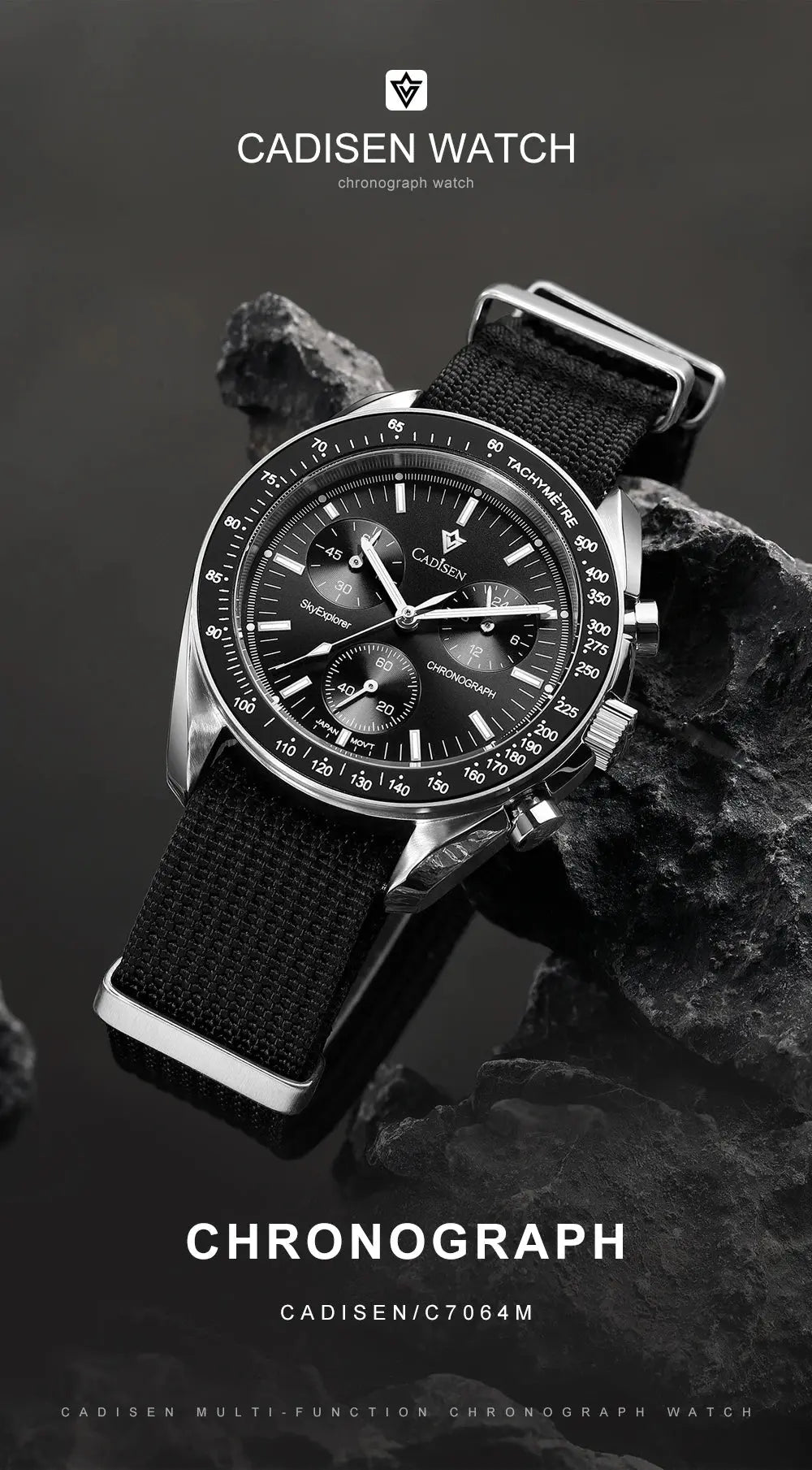 CADISEN New Men's Watches Luxury Quartz Wrist Watch For Men Sapphire AR Coated Crystal Canvas VK68 Speed Chronograph Automatic Gola Watches