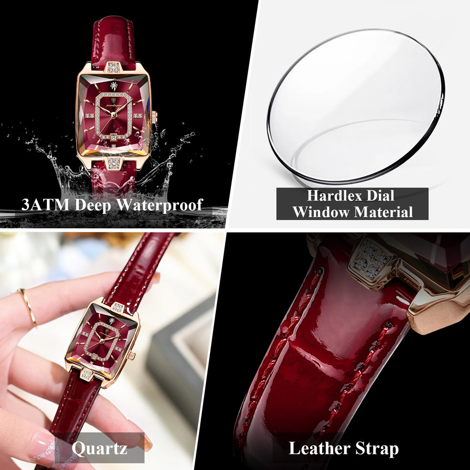 POEDAGAR Luxury High Quality Women Wristwatch Waterproof Date Rectangle Watch For Woman Leather Quartz Women's Watches Reloj+Box