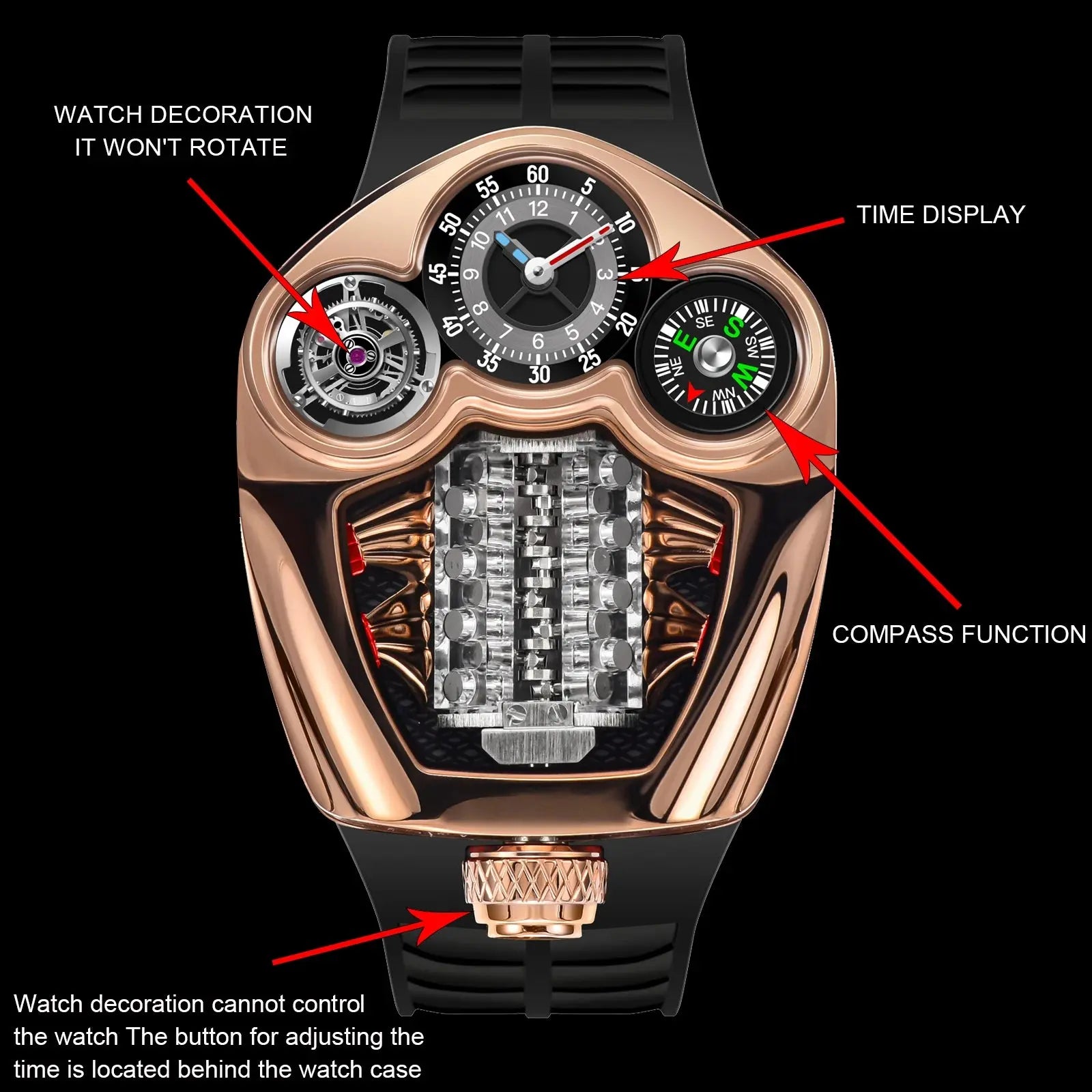 NEW PINDU Design Engine Series Quartz Watch Men Stainless steel Compass Waterproof TOP-luxurious Swiss quartz 762 movement watch Gola Watches