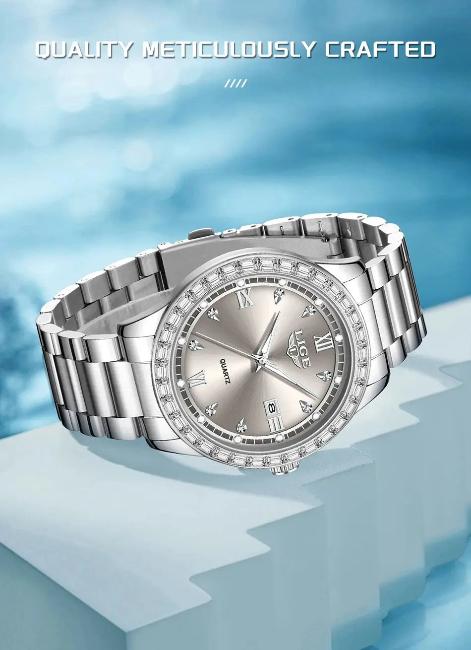 LIGE elegant women's watch Fashion waterproof clock luminous stainless steel business quartz watch for Women reloj de mujer+BOX Gola Watches