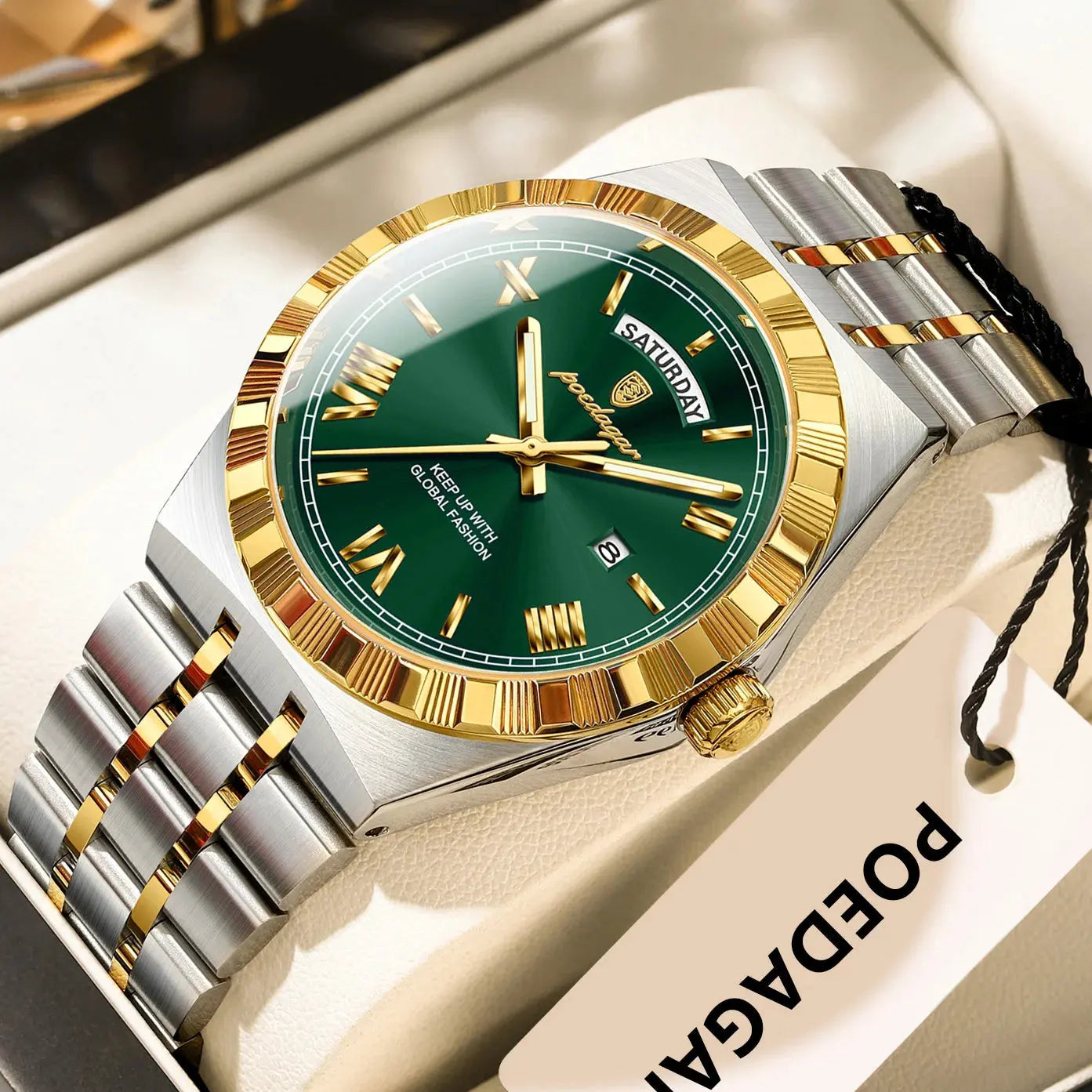 POEDAGAR Luxury Fashion Man Wristwatch Week Date Waterproof Luminous Men's Clock Stainless Steel Quartz Business Watches For Men Gola Watches