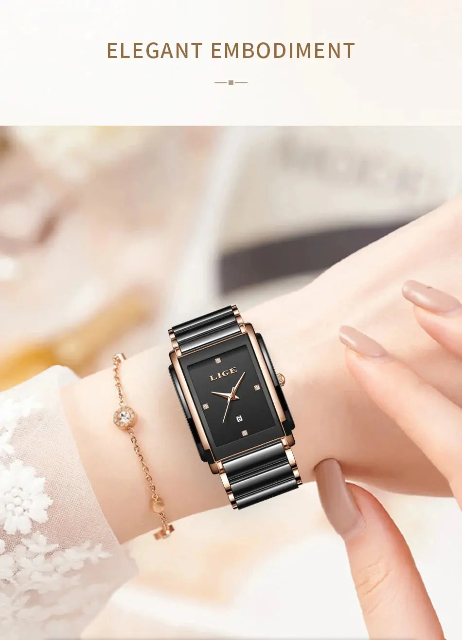 LIGE 2025 Watch Women's Retro Luxury Ladies Watch Fashion Ceramic Strap Waterproof Quartz Watches for Women Bracelet clock reloj Gola Watches