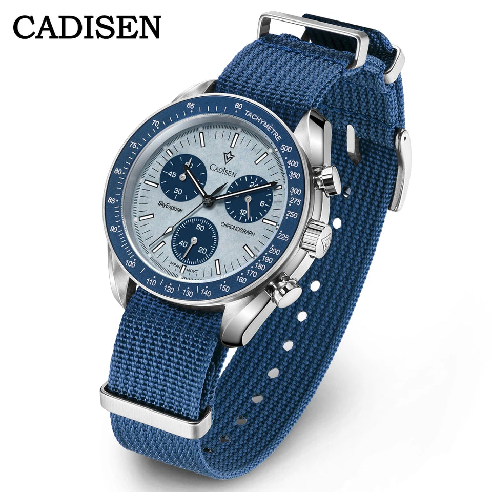 CADISEN New Men's Watches Luxury Quartz Wrist Watch For Men Sapphire AR Coated Crystal Canvas VK68 Speed Chronograph Automatic