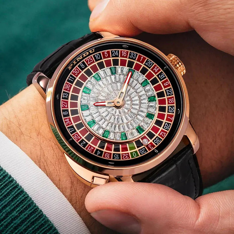 PINDU New Watches European Button Roulette Fun Game Sapphire Glass NH35A Mechanical Watch Diamond Dial Leather Men's Watch P6628 Gola Watches