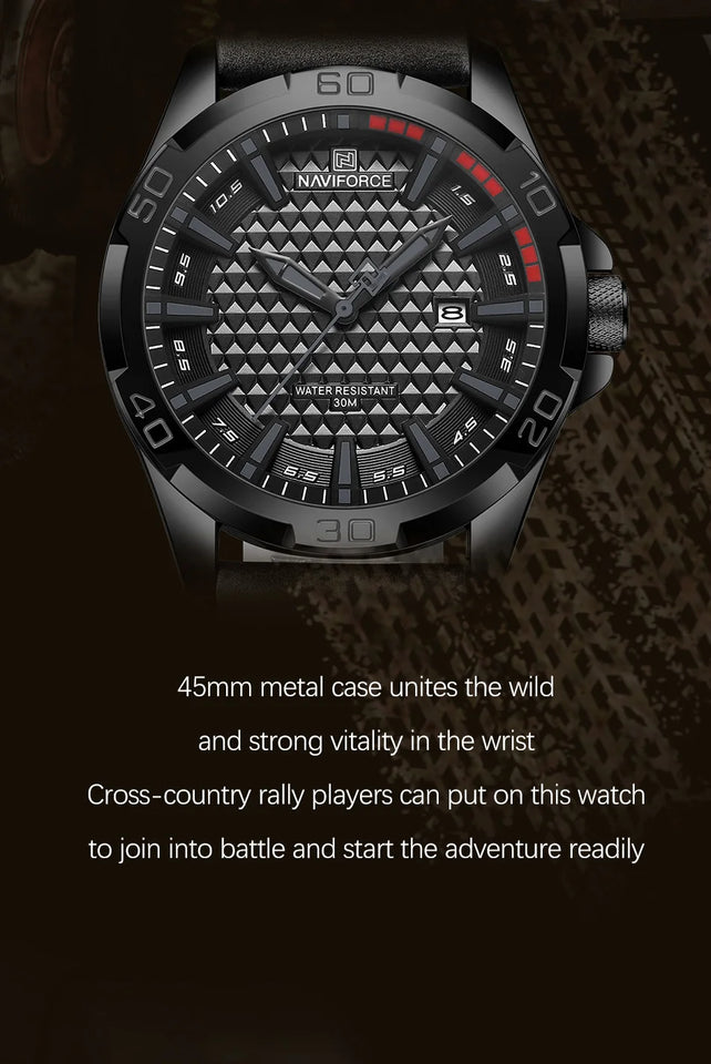 Top Brand NAVIFORCE  Men Quartz Watch Sports Shockproof Waterproof Leather Male Fashion Luxury WristWatch Casual Calendar Clock
