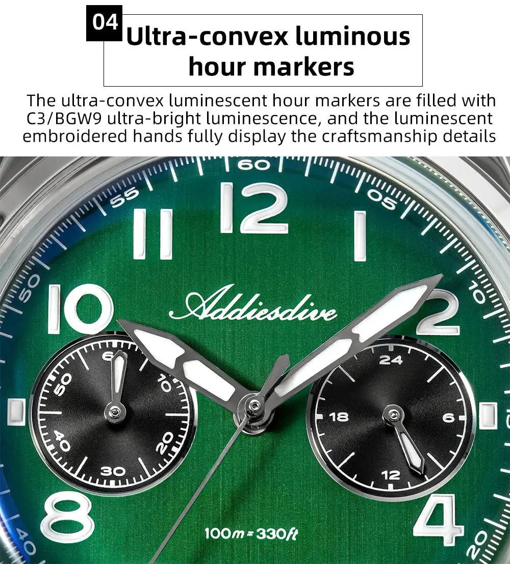ADDIESDIVE New 2025 Chronograph 38mm Men's Watches VK64 Quartz Wristwatch Luminous Bubble Mirror 10Bar Waterproof Steel Watch Gola Watches