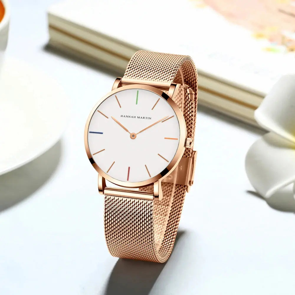 2023 New Women Bracelet Watch 1 Set Japan Quartz Movement Simple Rose Gold Stainless Steel Mesh Student Watches Relogio Feminino Gola Watches
